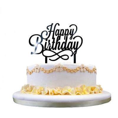 

HAPPY BIRTHDAY CAKE PICK TOPPER DECORATION GOLD GLITTER SILVER CALLIGRAPHY