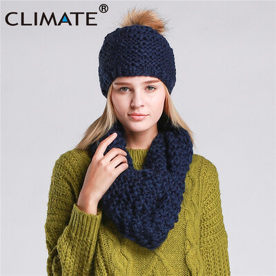 

CLIMATE Women Winter Hat&Scarf Set Warm Lady Collar Pom Beanie Sets Fashion Warm Knit Hat Scarf Set Women Comfortable Scarf