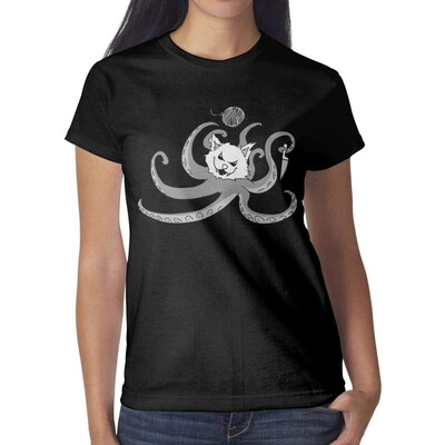 

Jumbo Octopus White cat Womens Black t Shirts Vintage Young Women Cotton t Shirts