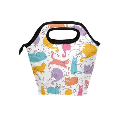 

Insulated Lunch Tote Bag Colorful Cat Travel Picnic Lunch Handbags Portable Zipper Lunch Bag Box