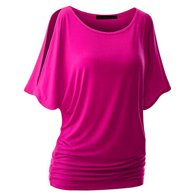 

2018 Summer Fashion Women Crossover candy color T-shirt Famale Batwing dolman Sleeve casual Loose T-shirt Drape Top
