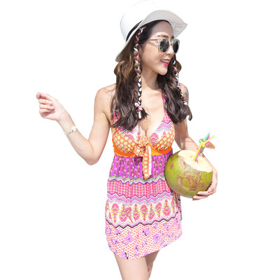 

Qiaohai (QIHAI) 6169-1 Ms. One-piece skirt-style small chest gathers steel care conservative thin mask cover large size swimsuit Korea sexy XL code