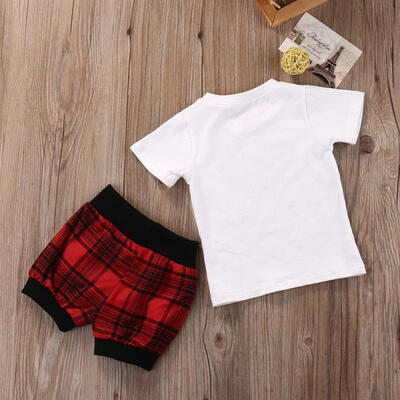 

Newborn Infant Baby Boy T-shirt Tops Plaid Shorts 2pcs Clothes Outfit US Stock