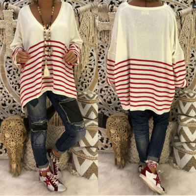 

Fashion Women Ladies Long Sleeve Loose Blouse Casual Stripe Shirt Tops T-Shirt