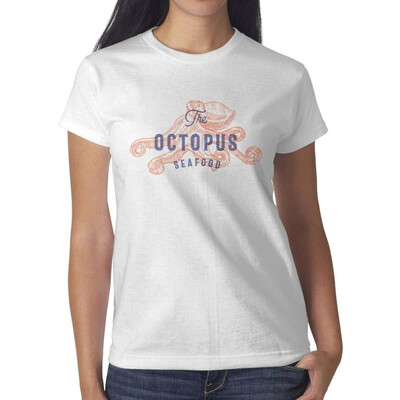 3D Art White Octopus Young Women White T-Shirt Cotton Lightweight T-Shirts