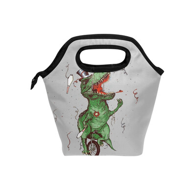 

Lunch Tote Bag Green Dinosaur Travel Picnic Insulated Lunch Handbags Portable Zipper Lunch Bag Box