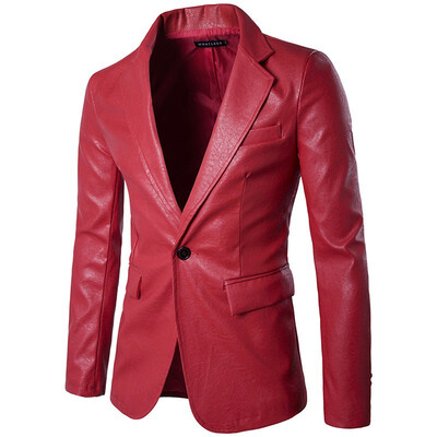 

AOWOFS mens European&American solid color Slim high quality PU leather fashion mens suit X307