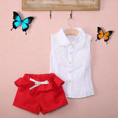 

Kids Baby Girls Party Lace Floral Tops ShirtShort Pants Outfits Set UK Stock