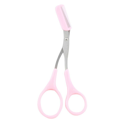 

Women Ladies Eyebrow Trimmer Comb Eyelash Hair Scissors Cutter Remover Tool Pink