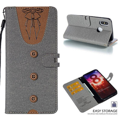 

MOONCASE Millet Mi A2 Mi 6X stitching embossed womens leather case - gray