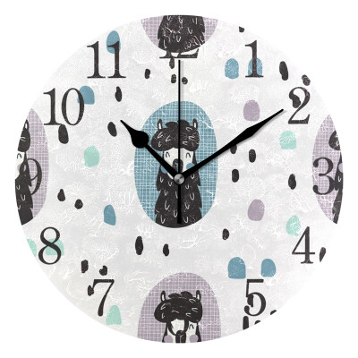 

Wall Clock Llama Pattern Round Wall Clock Arabic Numerals Design