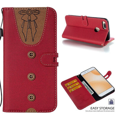 

MOONCASE Millet Mi A1 Mi 5X stitching embossed womens leather case - red