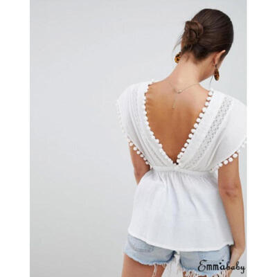 

Fashion Women Summer Loose Casual Chiffon Short Sleeve Hollow T Shirt Top Blouse