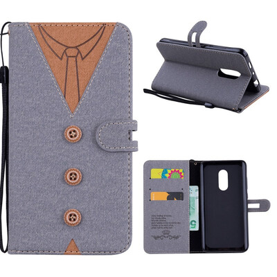 

MOONCASE Millet Red Rice Note 44X M version stitching embossed mens leather case - gray