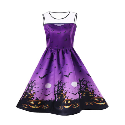 

Halloween Plus Size Bat Pumpkin Mesh Insert Dress
