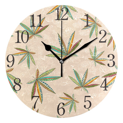 

Wall Clock Arabic Numerals Design Hemp Cannabis Leafs Round