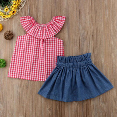 

Kids Baby Girl Summer Clothes T-shirt TopsDenim Skirt Dress Outfits 2PCS Set