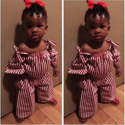 

Casual Toddler Girls Kids Stripe Outfits Strap Tops Pants Trousers Clothing Set