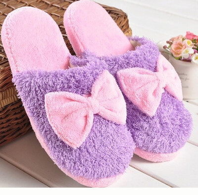 

Plush bowknot soft soles cotton slippers