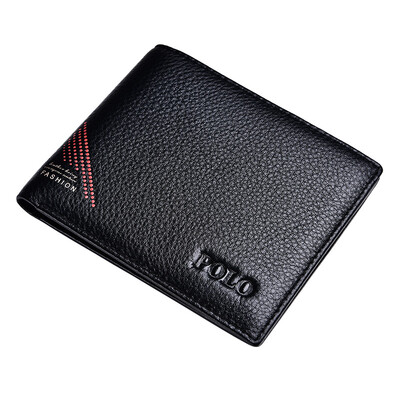 

ПОЛО Минималистский мужской моды первый слой кожи короткий бумажник цвет кофе вертикальный раздел бумажника 020 582