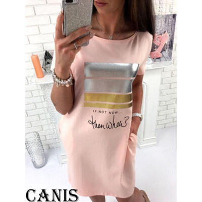 

Fashion Women Short Sleeve Casual T-Shirt Mini Dress Ladies Tops Blouse Sundress