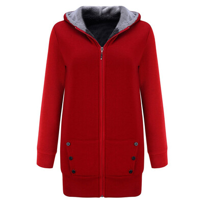 

Inner fleece thickening hooded casual cardigan sweater coat