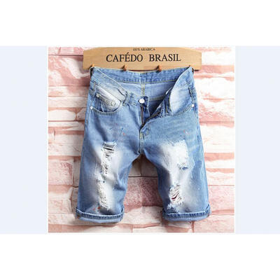 

Fashion Mens Short Denim Jean Pants Casual Jeans Trousers Thigh Ripped Holes