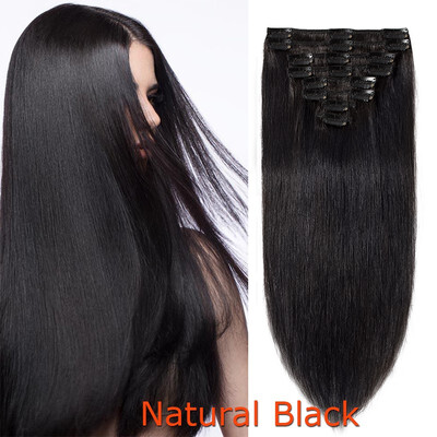 

100 Human Hair Real Thick Women Girls Long Straight Full Head Hair Extension Clip In Hair Extension