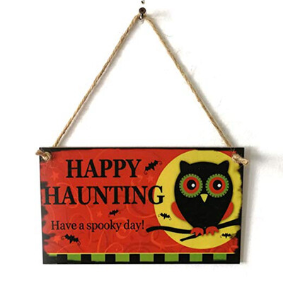 

UpperX Halloween Wall Signs Door Decor Indoor Outdoor Wood Happy Halloween Owl Hanging Board Wall Signs Haunted House DecoRed