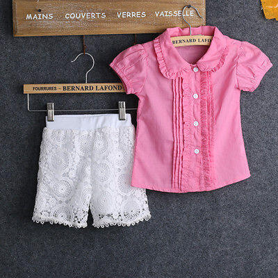 

Hot Toddlers Kids Baby Girls T-shirtShort Pants Lace Outfits Suit Clothes 2-8Y