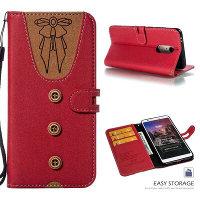 

MOONCASE Millet red rice 5 stitching embossed womens leather case - red