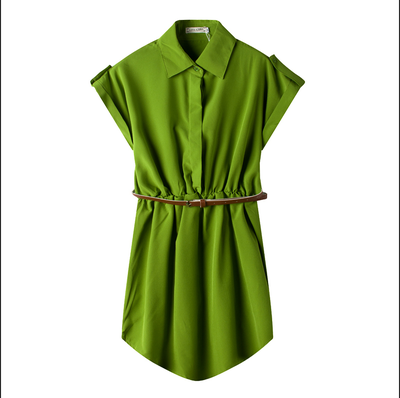 

Ladies Half Placket Sleeveless Belted Shirt Dress