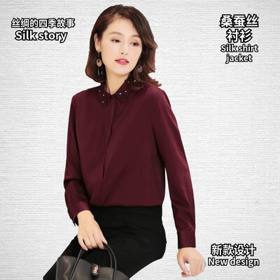 

Silk shirt 2019 spring&summer fashion silk silk collar slim slimming solid color casual business large size autumn shirt ladies