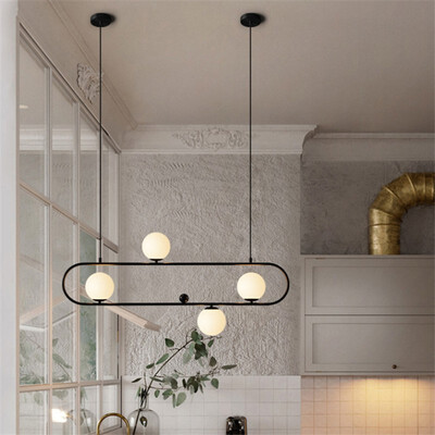 

Baycheer HL487602 Unique Lightings 4724" Long Frosted Globe LED Chandelier 4 Ligh with Metal Frame in Black