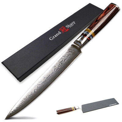 

8 Inch Slicing Chefs Knife Damascus Knives 67 layers Japanese Kitchen Knife VG10 Blade Steel Meat Fish Salmon Sashimi Sushi with