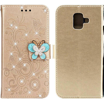 

MOONCASE Samsung Galaxy A6 2018 Butterfly Rhinestone Embossed Leather Case - Gold