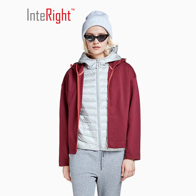 

INTERIGHT Sweater Womens Stretch Sports Casual Hooded Jacket in Gray