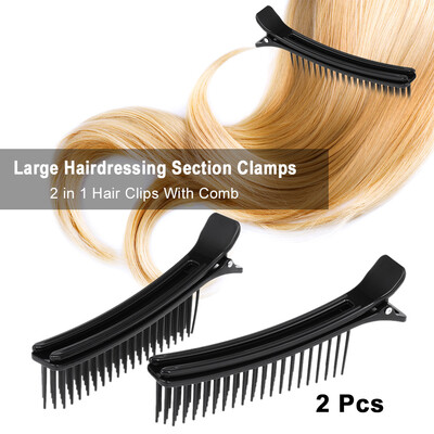 

2Pcs Large Hairdressing Section Clamps 2 in 1 Hair Clips With Comb Plastic Hairpins Salon Cutting Dye Styling Tools