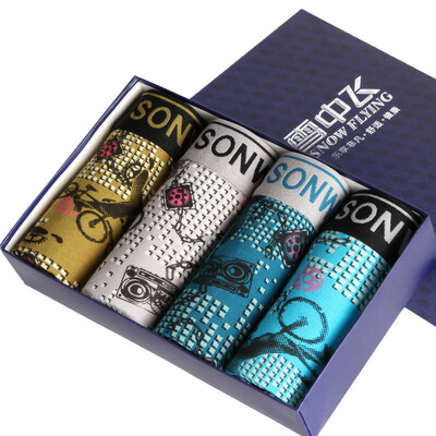 

【Jingdong Supermarket】 Snow in the fly four gift boxed cotton men's underwear male flat angle printing comfortable high elastic four corners underwear trousers X506 combination C XL (175)