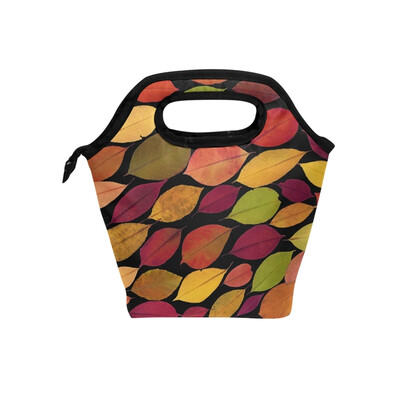

Insulated Lunch Tote Bag Colorful Leaves Travel Picnic Lunch Handbags Portable Zipper Lunch Bag Box
