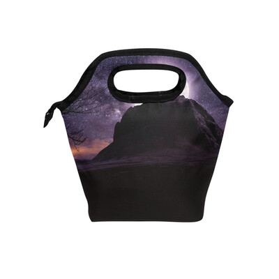 

Lunch Bag Mountain Moonlight Tote Travel Picnic Insulated Handbags Portable Zipper Lunch Bag Box
