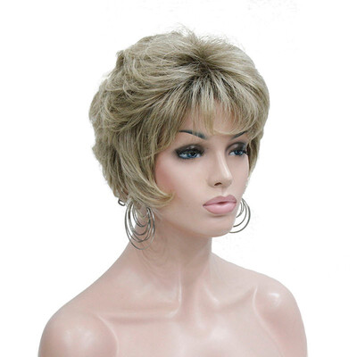 

StrongBeauty Medium Golden Brown Mix Blonde Short Natural Wavy Synthetic Hair Full Womens Wig