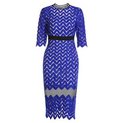 

Sexy Stand Collar Half Sleeve Backless Hollow Out Lace Zipper Bodycon Women Pencil Dress