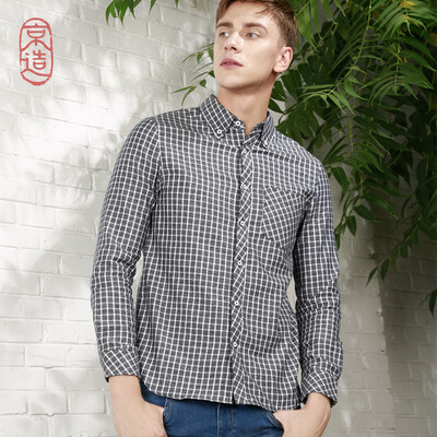 

Beijing made × OCE mens casual long-sleeved plaid shirt ink blue M 17596A