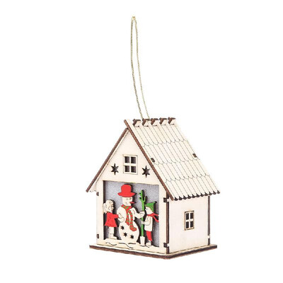 

Christmas Decorative Warm White Light LED Chalet Luminous Cute Wood House Christmas Tree Hanging Ornaments Xmas Festival Holiday D