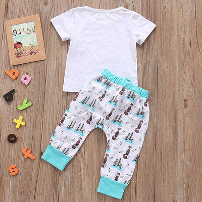 

US Cute Newborn Baby Boy Girls Fox T-shirt TopsFloral Pant 2PCS Clothes Outfits