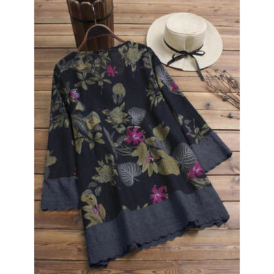 

Womens Long Sleeve Loose Linen Casual Mini Dress Ladies Long Tops Plus Size