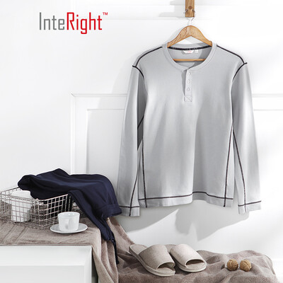

INTERIGHT home service mens cotton Henry collar long-sleeved trousers suit home service gray L