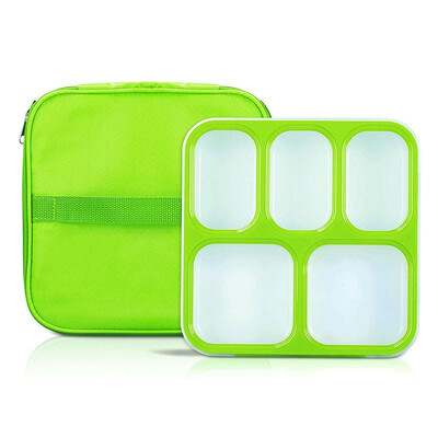 

Lunch Box Bento Food Container Microwavable Leakproof & Airtight Lid Box With 5 Compartment Insulated Meal Prep Bag BPA Free