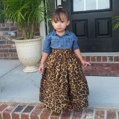 

Princess Kids Baby Girl Denim Shirt TopFull Umbrella Skirt Dress Outfits Set